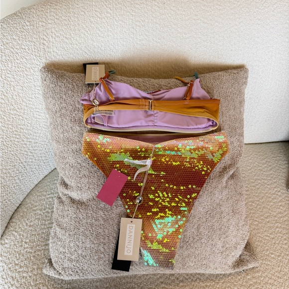 Gianni Bini x Dannijo Iridescent Orange Sequin Two-Piece Bikini - Picture 3 of 6